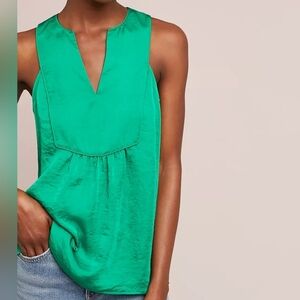 Anthropologie Preppy  Weekend Getaway Blouse Green Sleeveless Blouse Size 0